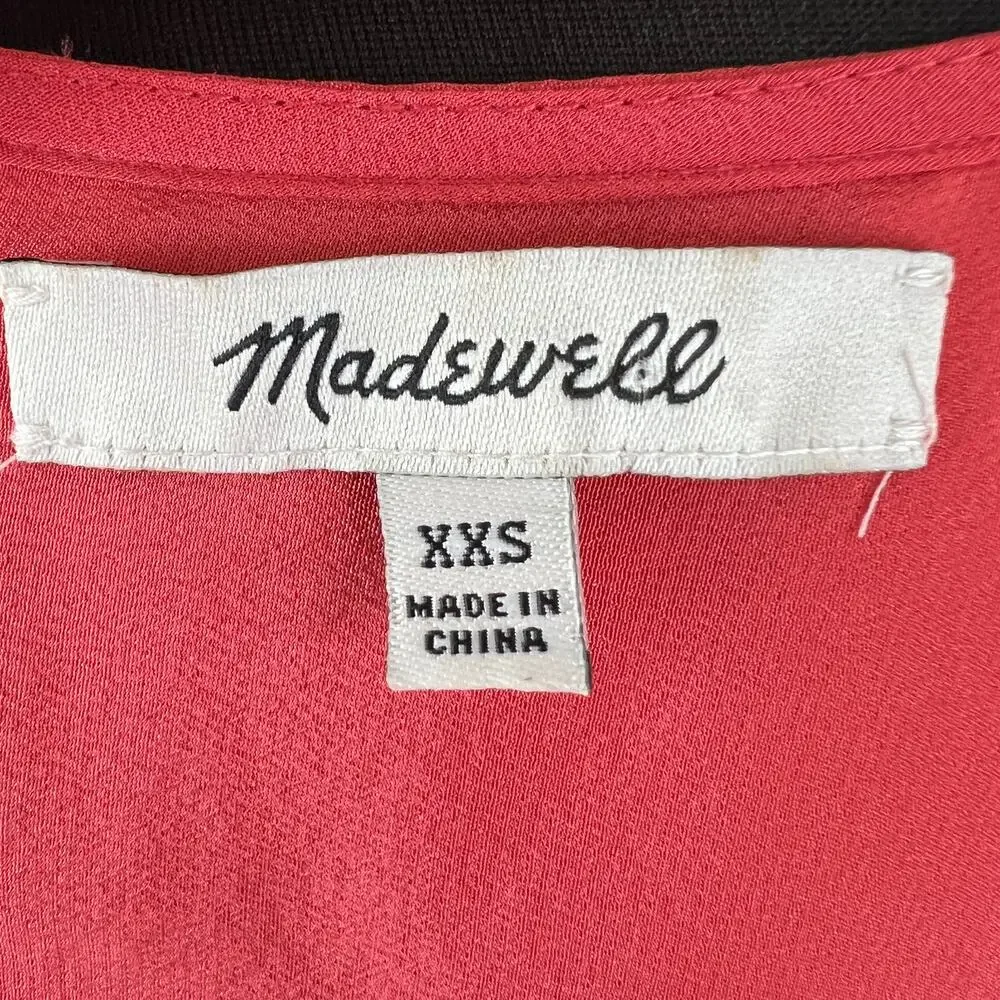 MADEWELL Orange Cropped Wrap Top Silk Pleated Surplice Neck Puff Sleeve Size 2XS